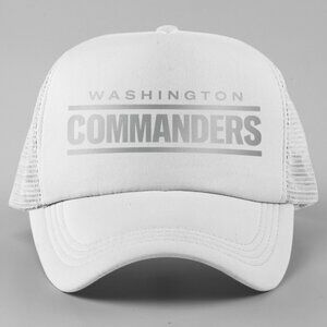 NEW Washington Commanders Silver Wordmark Logo Trucker Mesh Snapback Hat WINter